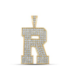 10kt Yellow Gold Men's Round Diamond R Initial Letter Charm Pendant - 2 - 1/4 Cttw - Splendid Jewellery