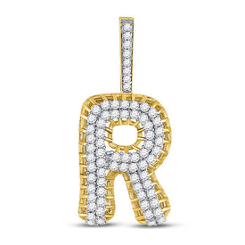 10kt Yellow Gold Men's Round Diamond R Letter Charm Pendant - 1 - 3/8 Cttw | Splendid Jewellery - Splendid Jewellery
