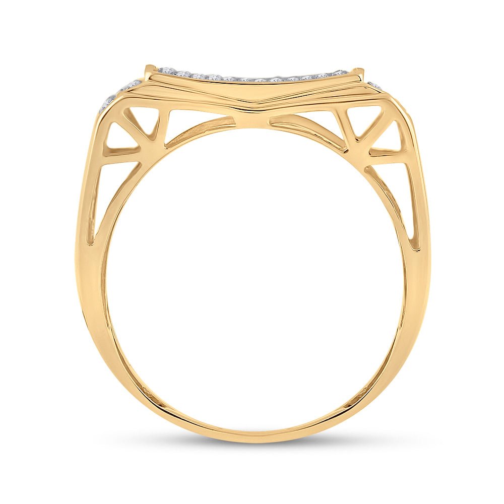 10kt Yellow Gold Men's Round Diamond Rectangle Cluster Ring 1/2 Cttw - A Dazzling Statement of Masculine Elegance - Splendid Jewellery