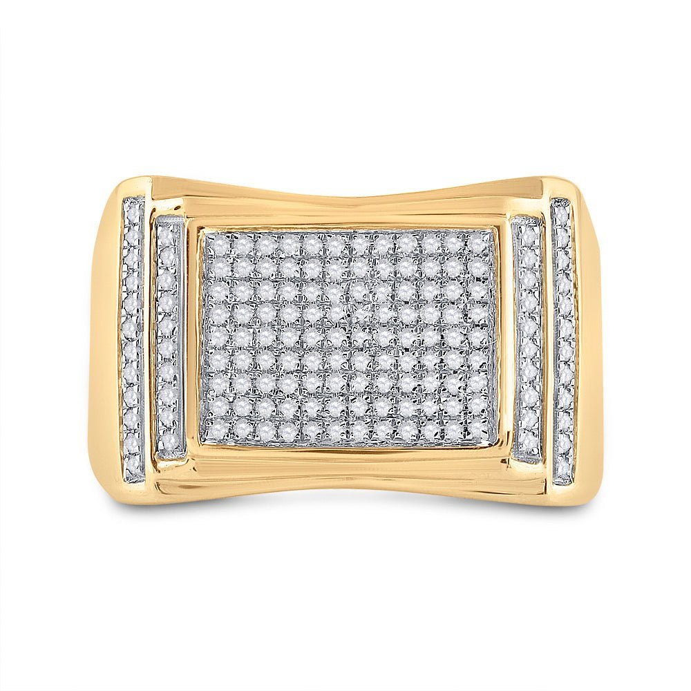 10kt Yellow Gold Men's Round Diamond Rectangle Cluster Ring 1/2 Cttw - A Dazzling Statement of Masculine Elegance - Splendid Jewellery
