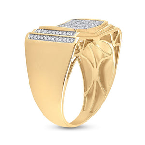 10kt Yellow Gold Men's Round Diamond Rectangle Cluster Ring 1/2 Cttw - A Dazzling Statement of Masculine Elegance - Splendid Jewellery