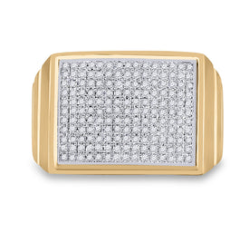 10kt Yellow Gold Men's Round Diamond Rectangle Cluster Ring 1/2 Cttw - Exquisite Brilliance - Splendid Jewellery