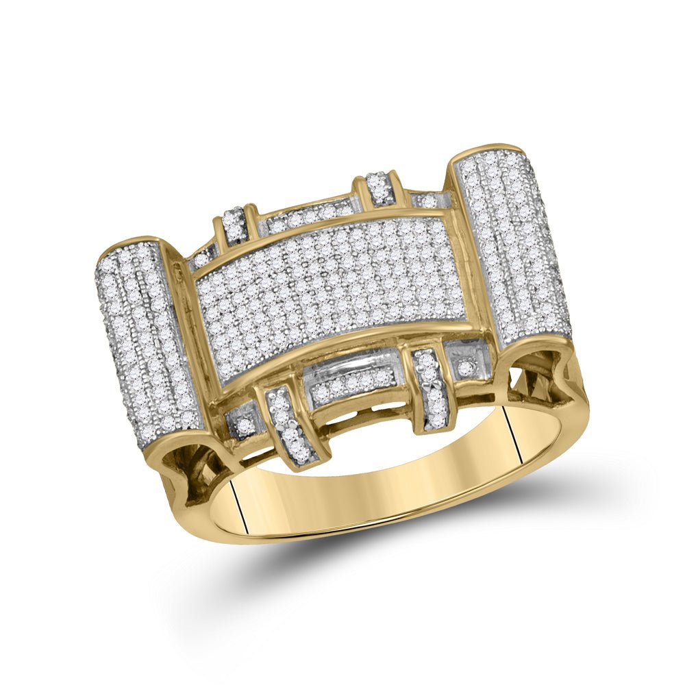 10kt Yellow Gold Men's Round Diamond Rectangle Cluster Ring 1/2 Cttw - Exquisite Brilliance - Splendid Jewellery