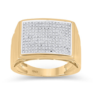 10kt Yellow Gold Men's Round Diamond Rectangle Cluster Ring 1/2 Cttw - Exquisite Brilliance - Splendid Jewellery