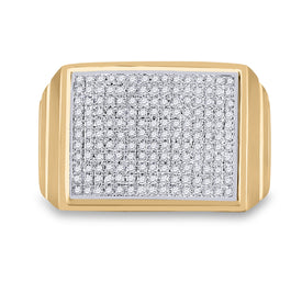 10kt Yellow Gold Men's Round Diamond Rectangle Cluster Ring 1/2 Cttw - Exquisite Brilliance product Top View from Splendid Jewellery