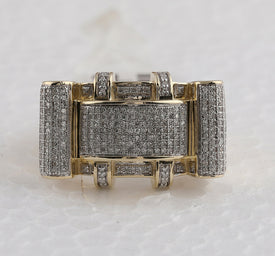 10kt Yellow Gold Men's Round Diamond Rectangle Cluster Ring 1/2 Cttw - Exquisite Brilliance product Top View from Splendid Jewellery