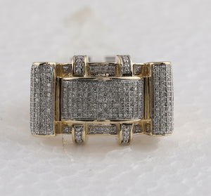 10kt Yellow Gold Men's Round Diamond Rectangle Cluster Ring 1/2 Cttw - Exquisite Brilliance - Splendid Jewellery