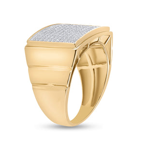 10kt Yellow Gold Men's Round Diamond Rectangle Cluster Ring 1/2 Cttw - Exquisite Brilliance - Splendid Jewellery