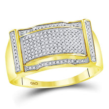Load image into Gallery viewer, 10kt Yellow Gold Men&#39;s Round Diamond Rectangle Cluster Ring 1/3 Cttw - Exquisite Brilliance product  Top View from Splendid Jewellery