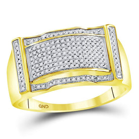 10kt Yellow Gold Men's Round Diamond Rectangle Cluster Ring 1/3 Cttw - Exquisite Brilliance product Side View from Splendid Jewellery
