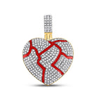 10kt Yellow Gold Men's Round Diamond Red Broken Heart Charm Pendant 3/4 Cttw - Splendid Jewellery