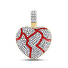 10kt Yellow Gold Men's Round Diamond Red Broken Heart Charm Pendant 3/4 Cttw - Splendid Jewellery