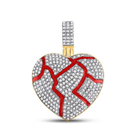 10kt Yellow Gold Men's Round Diamond Red Broken Heart Charm Pendant 3/4 Cttw - Splendid Jewellery