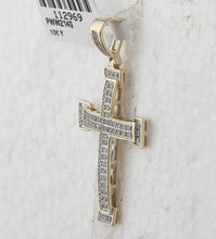 Load image into Gallery viewer, 10kt Yellow Gold Men&#39;s Round Diamond Roman Cross Religious Charm Pendant - 1/5 Cttw | Splendid Jewellery product Side View from Splendid Jewellery