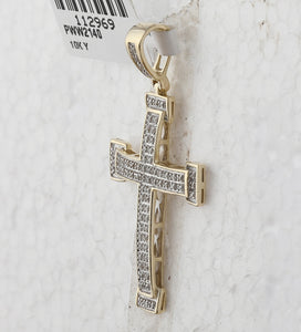 10kt Yellow Gold Men's Round Diamond Roman Cross Religious Charm Pendant - 1/5 Cttw | Splendid Jewellery - Splendid Jewellery