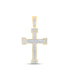 10kt Yellow Gold Men's Round Diamond Roman Cross Religious Charm Pendant - 1/5 Cttw | Splendid Jewellery - Splendid Jewellery