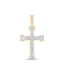 Load image into Gallery viewer, 10kt Yellow Gold Men's Round Diamond Roman Cross Religious Charm Pendant - 1/5 Cttw | Splendid Jewellery - Splendid Jewellery