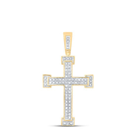 10kt Yellow Gold Men's Round Diamond Roman Cross Religious Charm Pendant - 1/5 Cttw | Splendid Jewellery - Splendid Jewellery