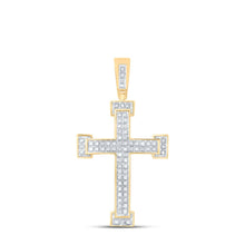 Load image into Gallery viewer, 10kt Yellow Gold Men&#39;s Round Diamond Roman Cross Religious Charm Pendant - 1/5 Cttw | Splendid Jewellery product  Top View from Splendid Jewellery