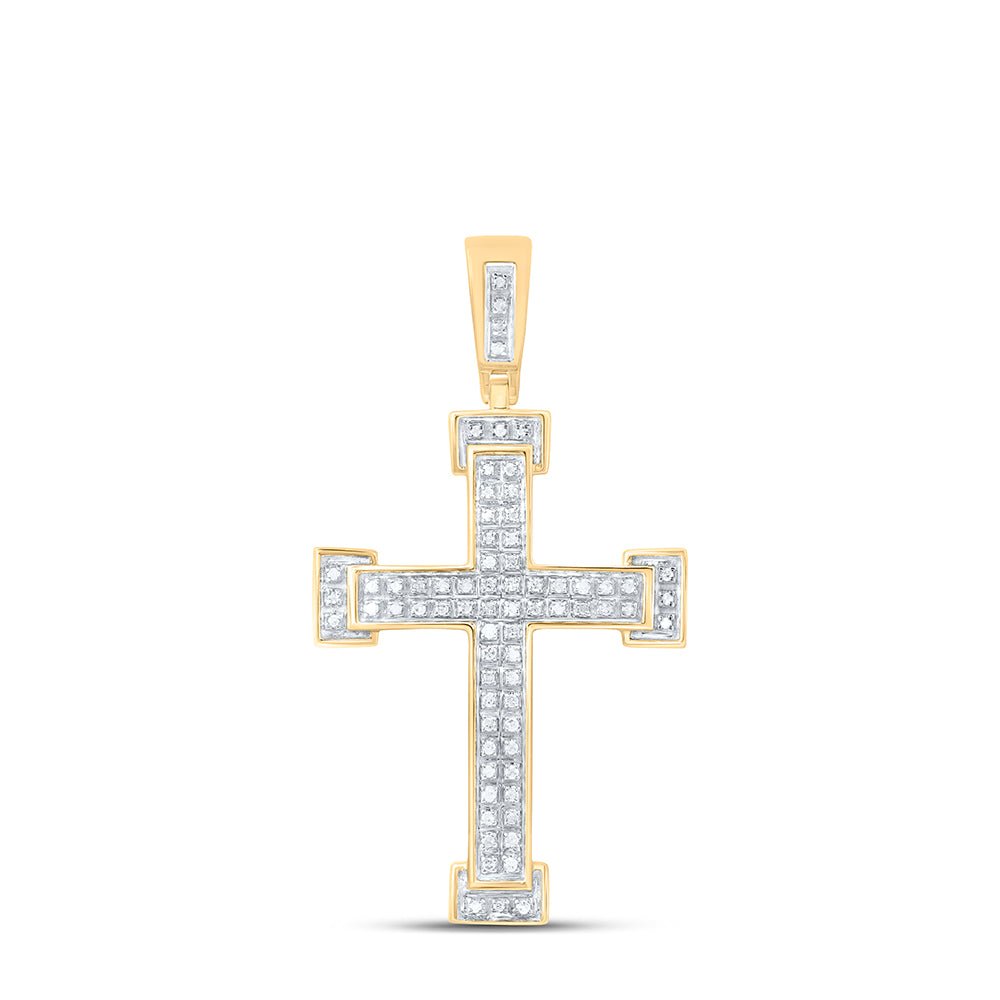 10kt Yellow Gold Men's Round Diamond Roman Cross Religious Charm Pendant - 1/5 Cttw | Splendid Jewellery - Splendid Jewellery