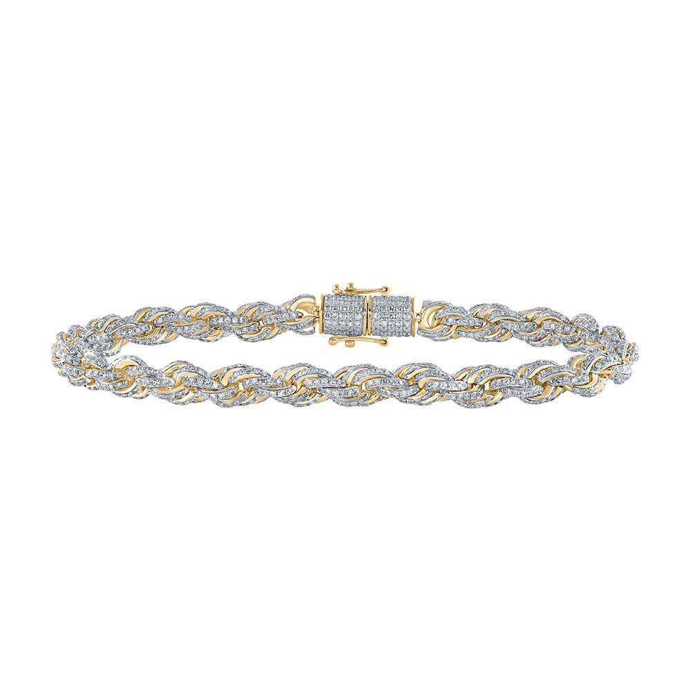 10kt Yellow Gold Men's Round Diamond Rope Chain Bracelet - 6.5 Carat Total Weight - Splendid Jewellery