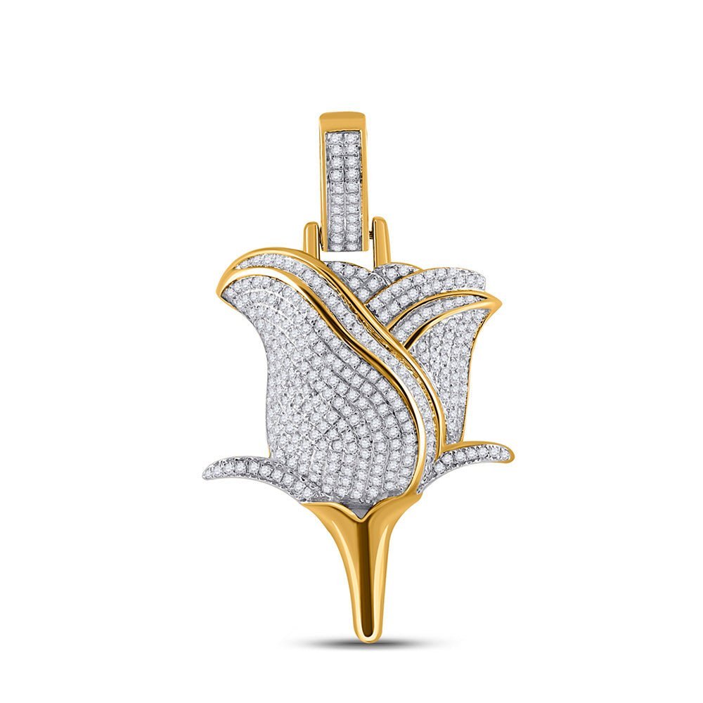 10kt Yellow Gold Men's Round Diamond Rose Charm Pendant - 7/8 Cttw - Splendid Jewellery - Splendid Jewellery