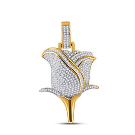 10kt Yellow Gold Men's Round Diamond Rose Charm Pendant - 7/8 Cttw - Splendid Jewellery - Splendid Jewellery