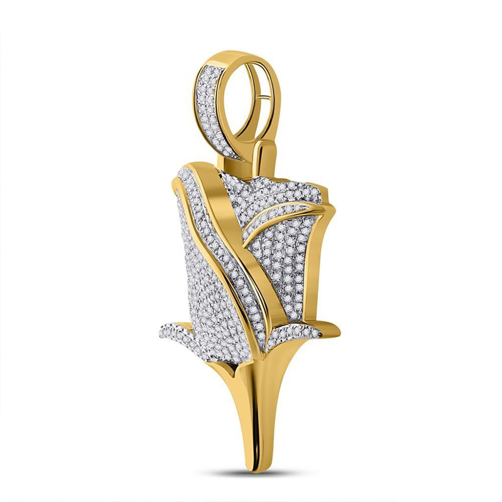 10kt Yellow Gold Men's Round Diamond Rose Charm Pendant - 7/8 Cttw - Splendid Jewellery - Splendid Jewellery