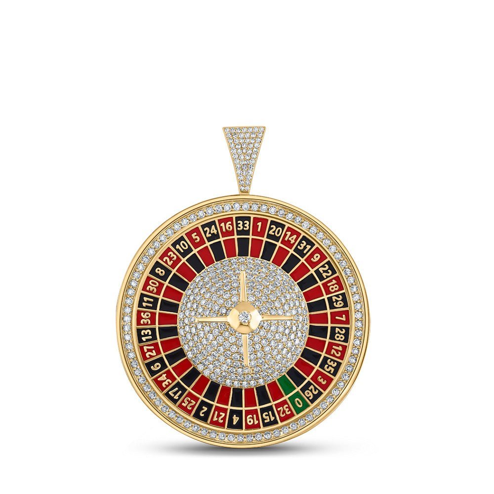 10kt Yellow Gold Men's Round Diamond Roulette Casino Charm Pendant - 5 Cttw - Splendid Jewellery