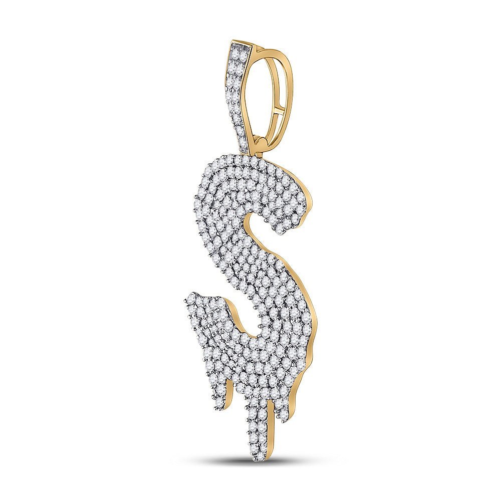 10kt Yellow Gold Men's Round Diamond S Drip Letter Charm Pendant - 2 Cttw - Splendid Jewellery