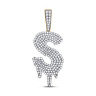 10kt Yellow Gold Men's Round Diamond S Drip Letter Charm Pendant - 2 Cttw - Splendid Jewellery
