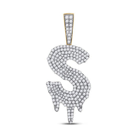 10kt Yellow Gold Men's Round Diamond S Drip Letter Charm Pendant - 2 Cttw - Splendid Jewellery