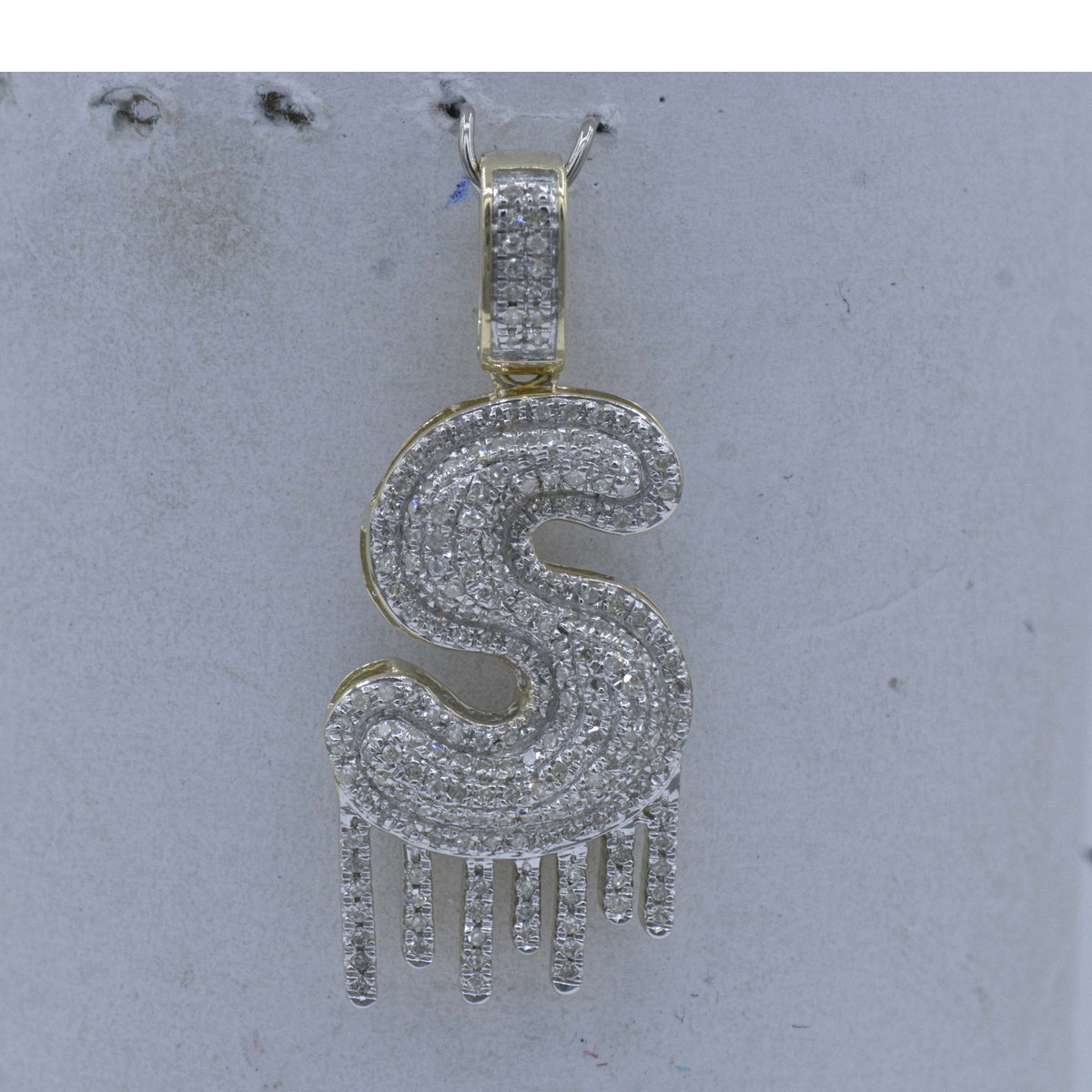 10kt Yellow Gold Men's Round Diamond S Drip Letter Charm Pendant 5/8 Cttw - Splendid Jewellery