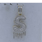 10kt Yellow Gold Men's Round Diamond S Drip Letter Charm Pendant 5/8 Cttw - Splendid Jewellery