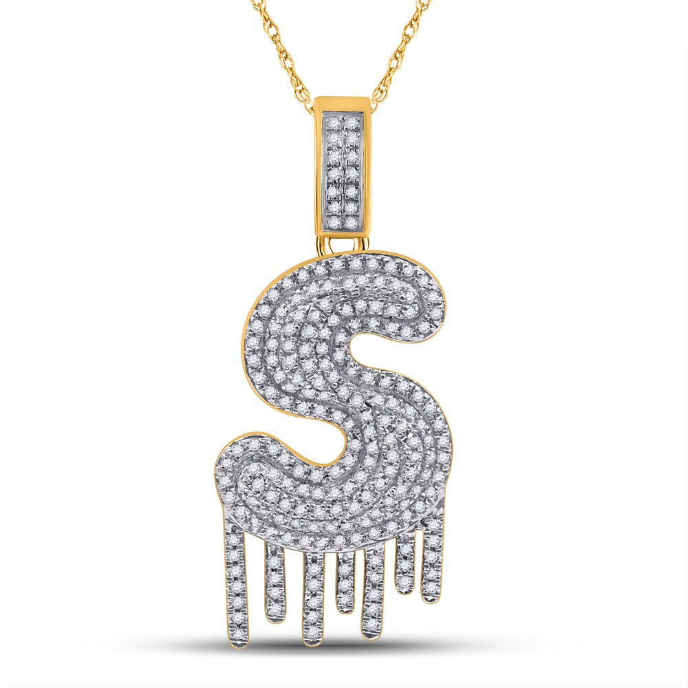 10kt Yellow Gold Men's Round Diamond S Drip Letter Charm Pendant 5/8 Cttw - Splendid Jewellery