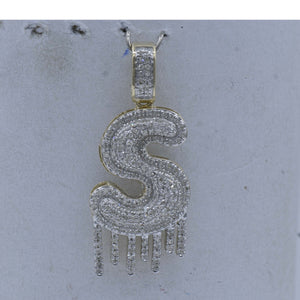 10kt Yellow Gold Men's Round Diamond S Drip Letter Charm Pendant 5/8 Cttw - Splendid Jewellery