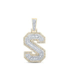 10kt Yellow Gold Men's Round Diamond S Initial Letter Charm Pendant 3/4 Cttw - Exquisite Diamond Elegance - Splendid Jewellery