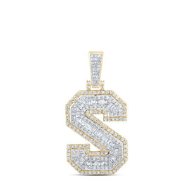 10kt Yellow Gold Men's Round Diamond S Initial Letter Charm Pendant 3/4 Cttw - Exquisite Diamond Elegance - Splendid Jewellery