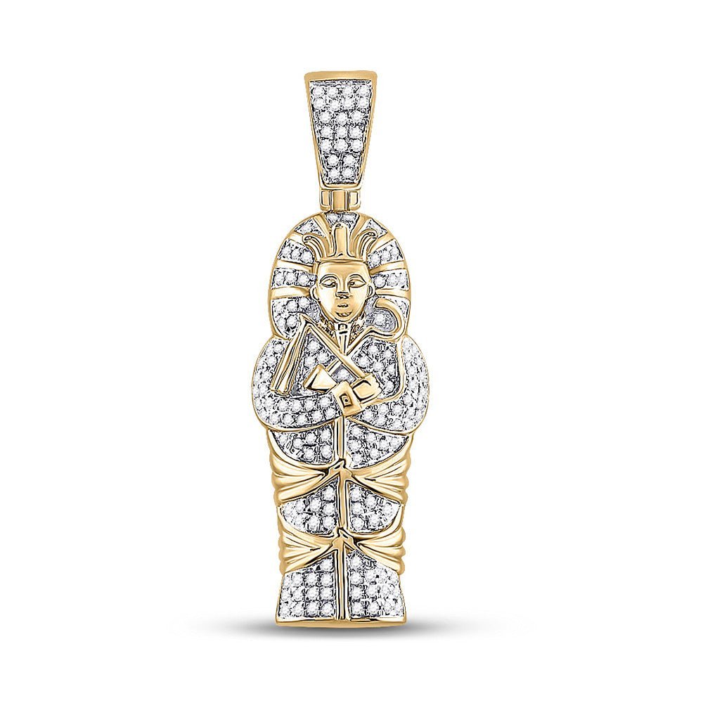 10kt Yellow Gold Men's Round Diamond Sarcophagus Mummy Pharaoh Charm Pendant - 3/8 Cttw | Splendid Jewellery - Splendid Jewellery