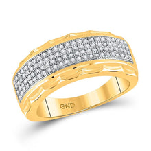 Load image into Gallery viewer, 10kt Yellow Gold Men's Round Diamond Scalloped Edge Band Ring 3/8 Cttw | Elegant Gold Collection - Splendid Jewellery