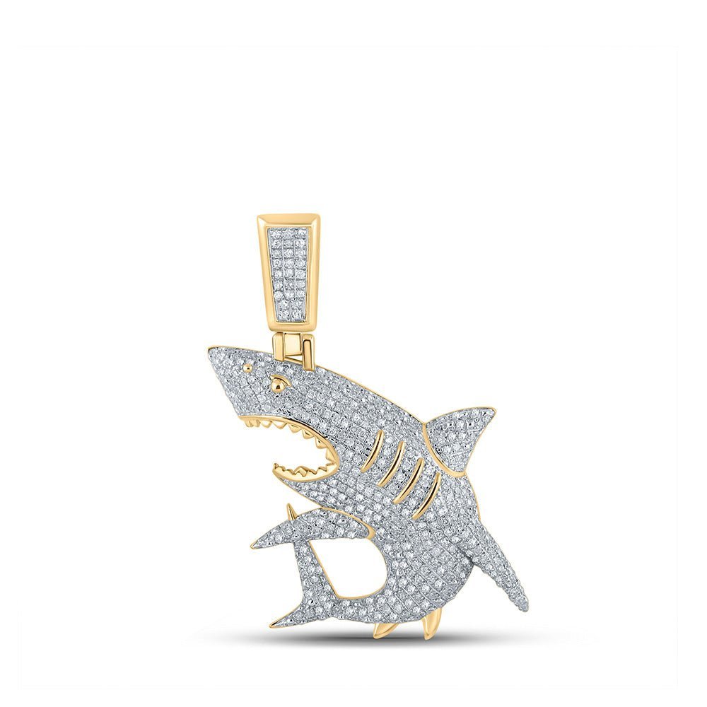 10kt Yellow Gold Men's Round Diamond Shark Animal Charm Pendant - 7/8 Cttw - Splendid Jewellery