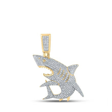 Load image into Gallery viewer, 10kt Yellow Gold Men's Round Diamond Shark Animal Charm Pendant - 7/8 Cttw - Splendid Jewellery