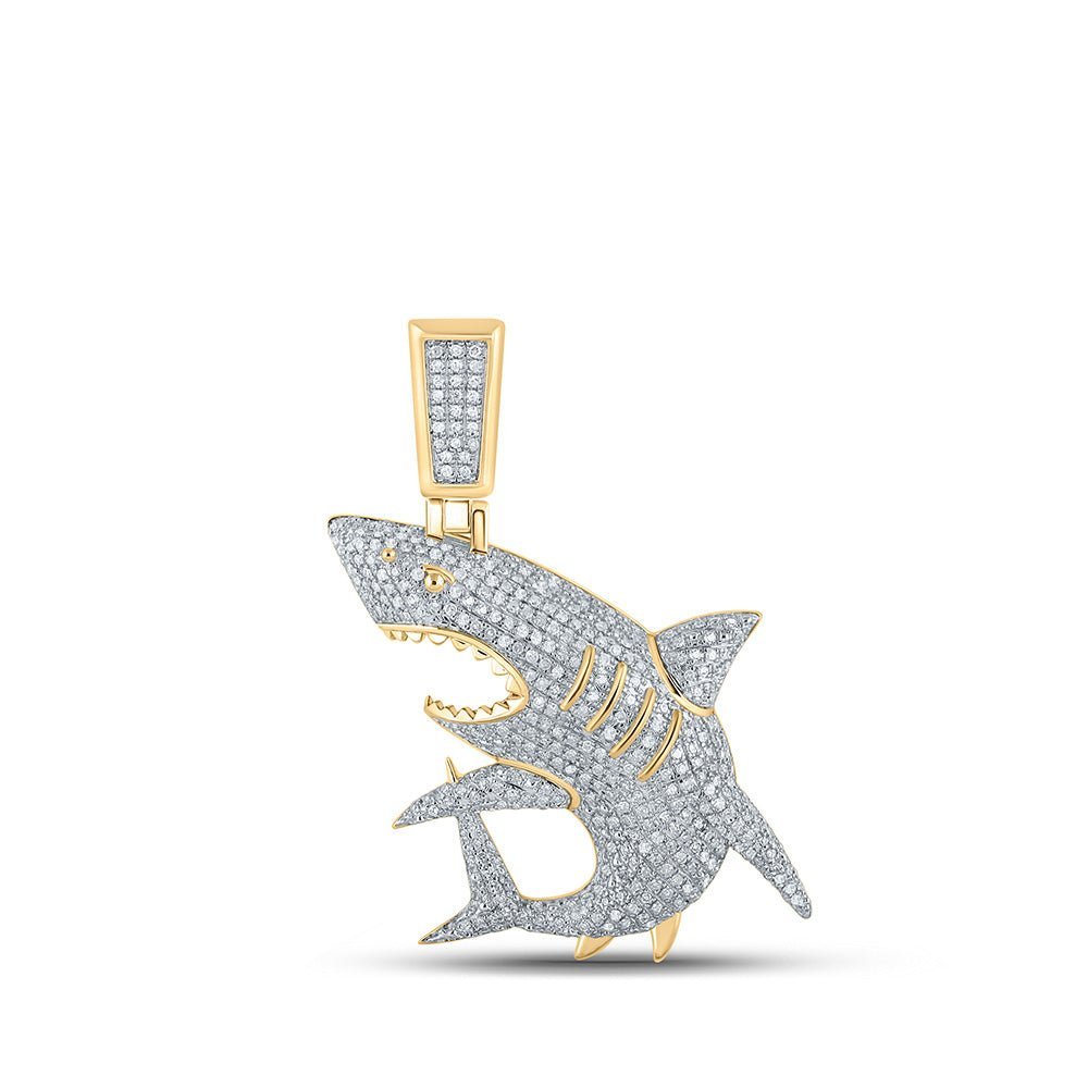 10kt Yellow Gold Men's Round Diamond Shark Charm Pendant - 1 Cttw | Splendid Jewellery - Splendid Jewellery