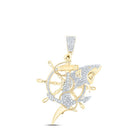 10kt Yellow Gold Men's Round Diamond Shark Nautical Wheel Charm Pendant - 2 Cttw | Splendid Jewellery - Splendid Jewellery