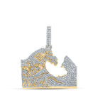 10kt Yellow Gold Men's Round Diamond Shark Wave Charm Pendant - Captivating Oceanic Elegance - Splendid Jewellery