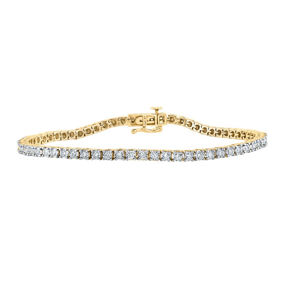 10kt Yellow Gold Men's Round Diamond Single Row Link Bracelet - 1 - 1/4 Cttw: A Dazzling Statement of Masculine Elegance - Splendid Jewellery