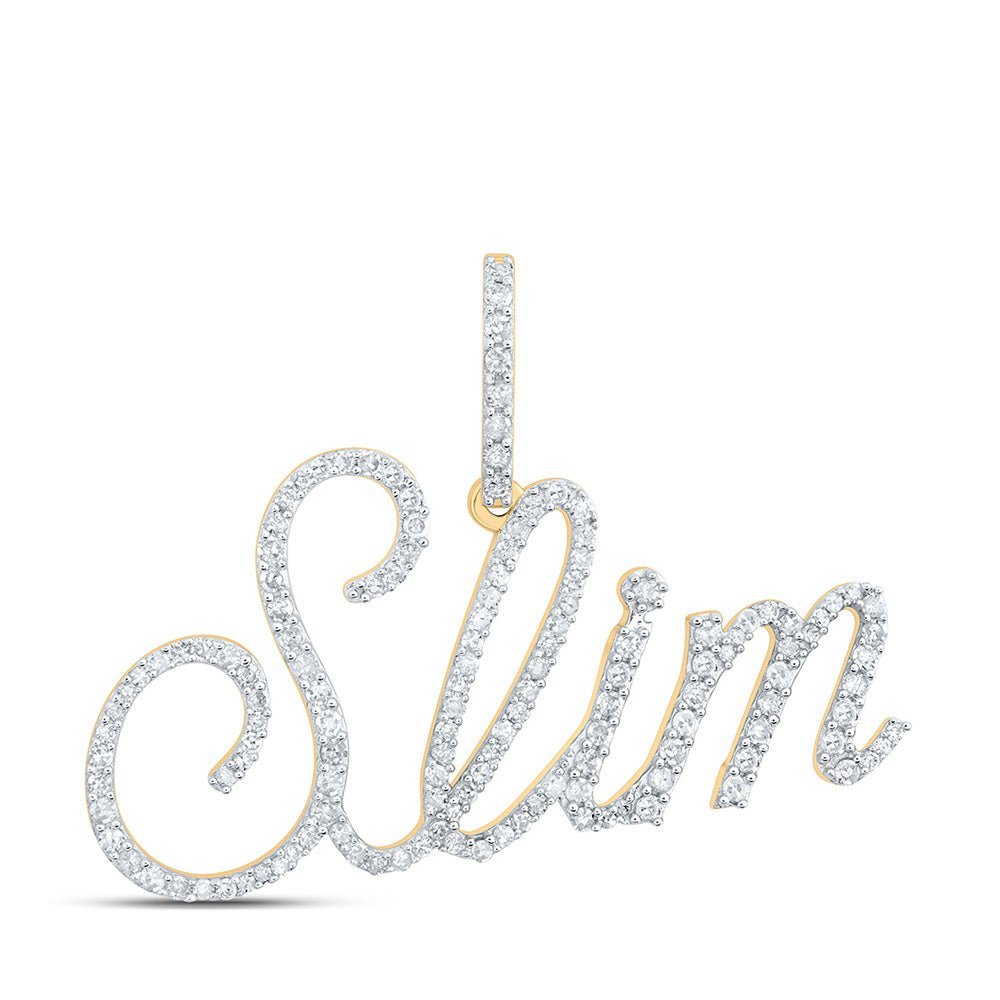 10kt Yellow Gold Men's Round Diamond SLIM Name Charm Pendant - 3/4 Cttw | Splendid Jewellery - Splendid Jewellery