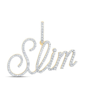 10kt Yellow Gold Men's Round Diamond SLIM Name Charm Pendant - 3/4 Cttw | Splendid Jewellery - Splendid Jewellery