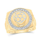 10kt Yellow Gold Men's Round Diamond Soccer Ball Circle Ring 1/2 Cttw | Striking Sportsman's Delight - Splendid Jewellery