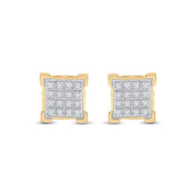 Load image into Gallery viewer, 10kt Yellow Gold Men's Round Diamond Square Cluster Earrings 1/10 Cttw | Dazzling Gems - Splendid Jewellery